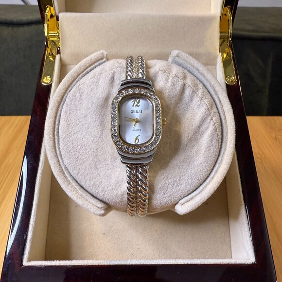Cote D'Azur / Ivory Coast Two Tone Bangle Cuff Crystal Watch, 21mm - Picture 1 of 4